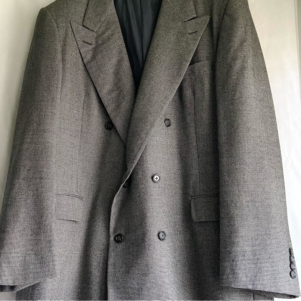Hickey Freeman Mens black/white  double breasted wool houndstooth blazer XXXL